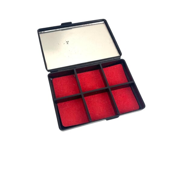 Vintage Black Lacquered Floral Compact Hong Kong With Mirror For Jewelry Trinket - Picture 2 of 9